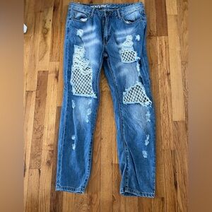 EXCELLENT used condition embellished jeans size 9 waist 30 light wash
